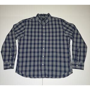 J Crew Slim Untucked Flex Washed Men’s Sz L Blue White Plaid Button Down Shirt